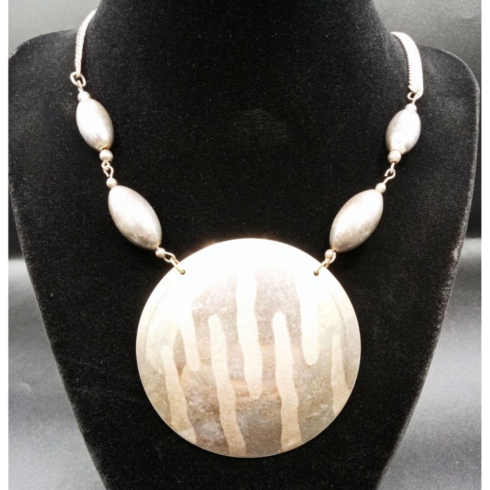 Statement Necklace Metal Disc Wild Animal Print 26 Inch Vintage Jewelry